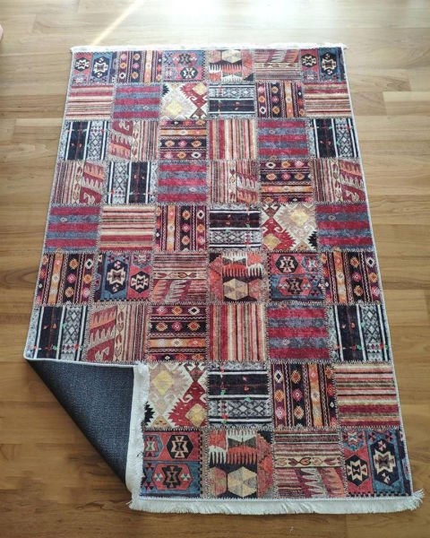 Halımax Dara 177 Yıkanabilir Kaymaz Dokuma Tabanlı Multi Patchwork Modern Halı 120x200