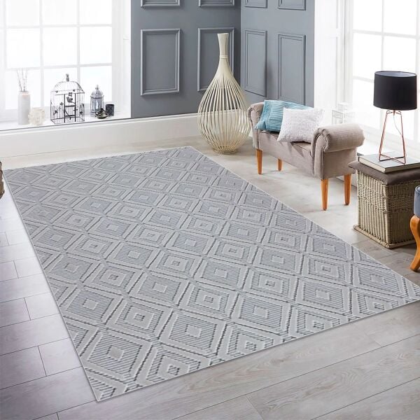 Dinarsu Grace 65403 260 Açık Gri Modern Geometrik Desenli Salon Mutfak Koridor Oturma Odası Halısı