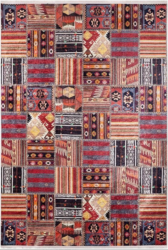 Halımax Dara 177 Yıkanabilir Kaymaz Dokuma Tabanlı Multi Patchwork Modern Halı 200x290