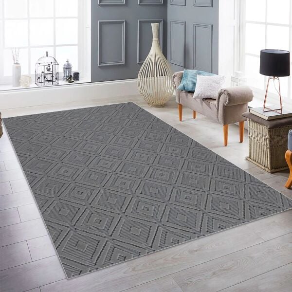 Dinarsu Grace 65403 295 Gri Modern Geometrik Desenli Salon Mutfak Koridor Oturma Odası Halısı
