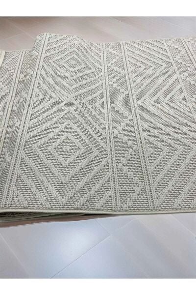 Dinarsu Mira 69675 061 Krem Modern Geometrik Desenli Salon Mutfak Koridor Oturma Odası Halısı