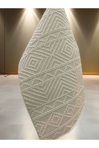 Dinarsu Mira 69675 061 Krem Modern Geometrik Desenli Salon Mutfak Koridor Oturma Odası Halısı