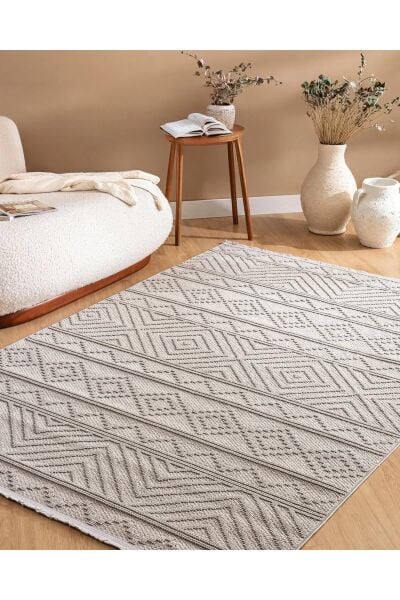 Dinarsu Mira 69675 097 Gri Modern Geometrik Desenli Salon Mutfak Koridor Oturma Odası Halısı