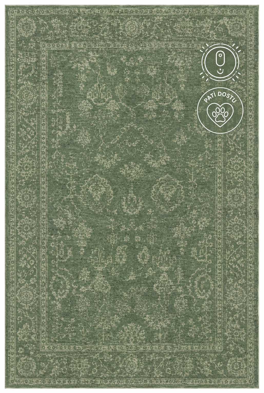 Eko Halı Shiraz SHR 02 Green Vintage Eskitme Klasik Desenli Yumuşak Dokuma Salon Oturma Odası Halısı