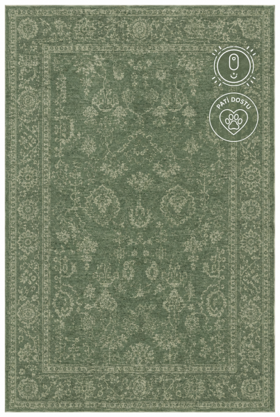 Eko Halı Shiraz SHR 02 Green Vintage Eskitme Klasik Desenli Yumuşak Dokuma Salon Oturma Odası Halısı