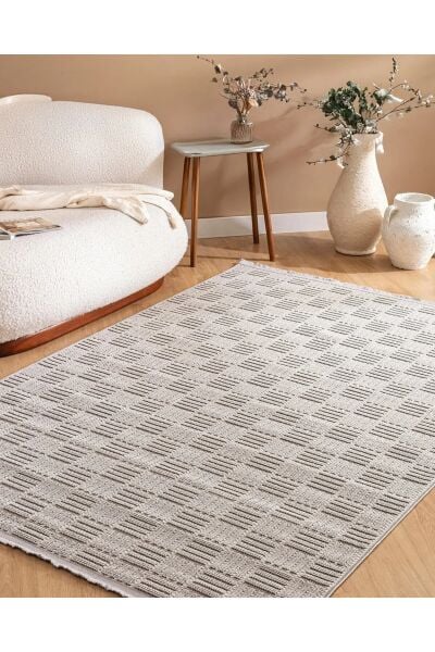 Dinarsu Mira 68975 097 Gri Modern Geometrik Desenli Salon Mutfak Koridor Oturma Odası Halısı