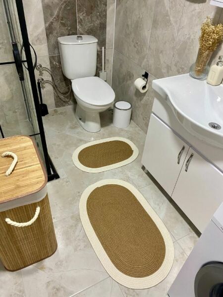Milda Jüt 2'li Banyo Paspası Çift Taraflı Kaymaz Yıkanabilir Banyo Paspas Takımı 40x60cm & 50x80cm