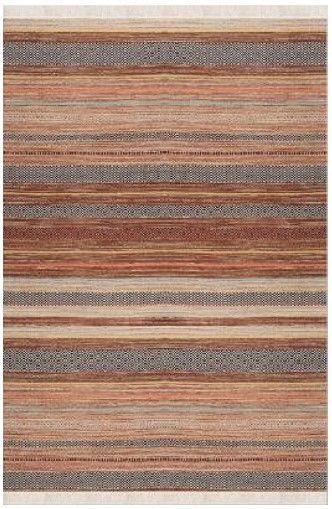 Halımax Dara 178 Yıkanabilir Kaymaz Dokuma Tabanlı Turuncu Çizgili Modern Halı 100x300