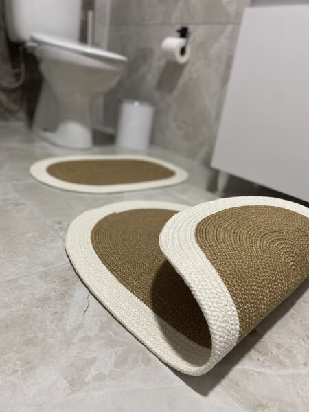 Milda Jüt 2'li Banyo Paspası Çift Taraflı Kaymaz Yıkanabilir Banyo Paspas Takımı 40x60cm & 50x80cm