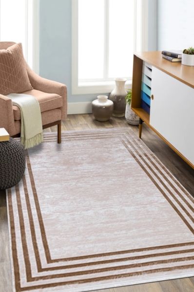 Türkmen Halı Poem Pm04 Bambu Saten Bej Çerçeveli Modern Halı