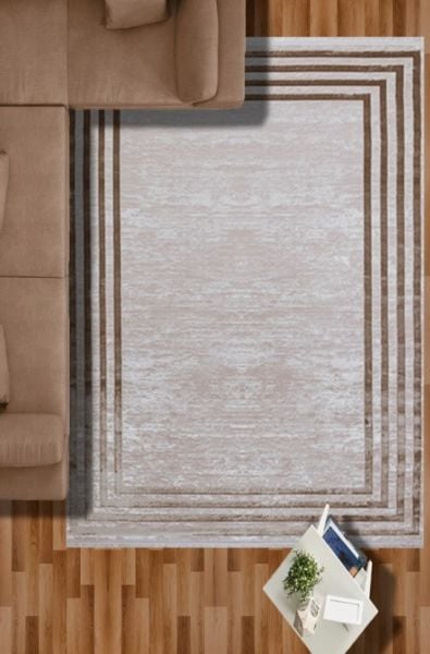 Türkmen Halı Poem Pm04 Bambu Saten Bej Çerçeveli Modern Halı