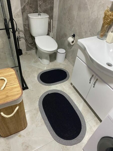 Milda Jüt 2'li Banyo Paspası Çift Taraflı Kaymaz Yıkanabilir Banyo Paspas Takımı 40x60cm & 50x80cm