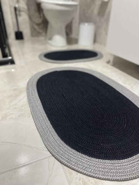 Milda Jüt 2'li Banyo Paspası Çift Taraflı Kaymaz Yıkanabilir Banyo Paspas Takımı 40x60cm & 50x80cm