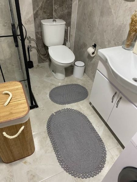 Milda Jüt 2'li Banyo Paspası Çift Taraflı Kaymaz Yıkanabilir Banyo Paspas Takımı 40x60cm & 50x80cm