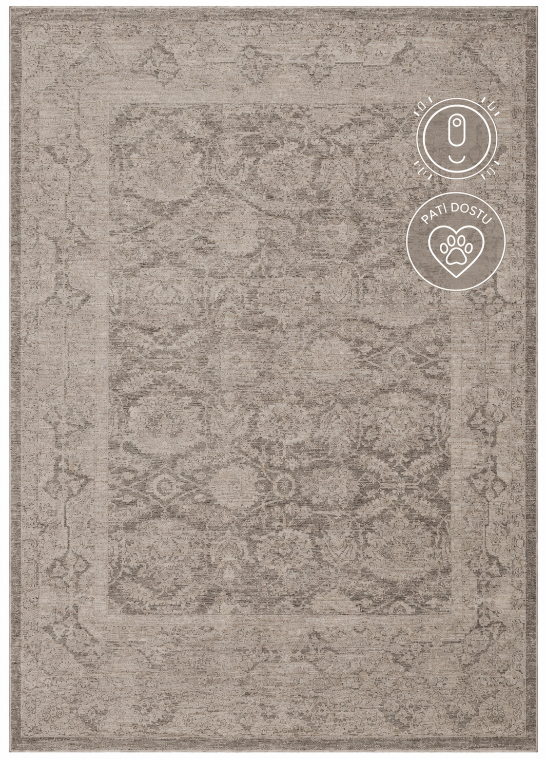 Eko Halı Shiraz SHR 01 Grey Vintage Eskitme Klasik Desenli Yumuşak Dokuma Salon Oturma Odası Halısı
