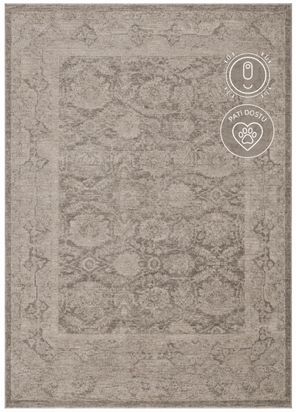 Eko Halı Shiraz SHR 01 Grey Vintage Eskitme Klasik Desenli Yumuşak Dokuma Salon Oturma Odası Halısı