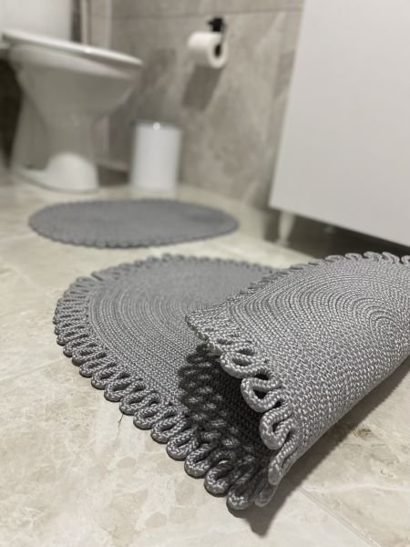 Milda Jüt 2'li Banyo Paspası Çift Taraflı Kaymaz Yıkanabilir Banyo Paspas Takımı 40x60cm & 50x80cm