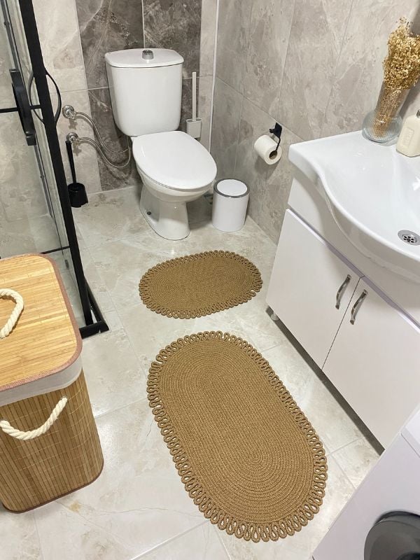 Milda Jüt 2'li Banyo Paspası Çift Taraflı Kaymaz Yıkanabilir Banyo Paspas Takımı 40x60cm & 50x80cm