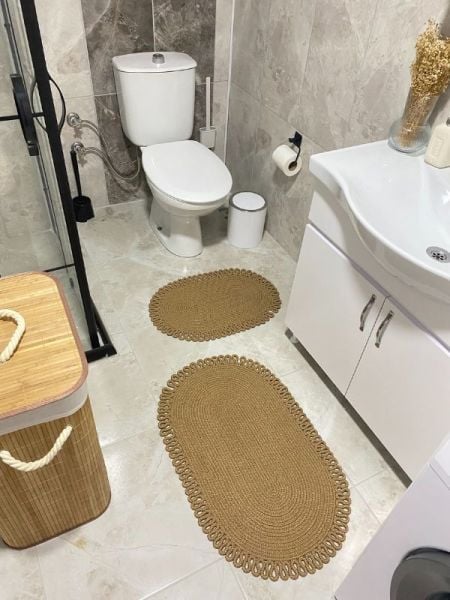 Milda Jüt 2'li Banyo Paspası Çift Taraflı Kaymaz Yıkanabilir Banyo Paspas Takımı 40x60cm & 50x80cm