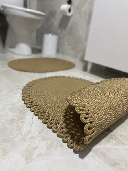 Milda Jüt 2'li Banyo Paspası Çift Taraflı Kaymaz Yıkanabilir Banyo Paspas Takımı 40x60cm & 50x80cm