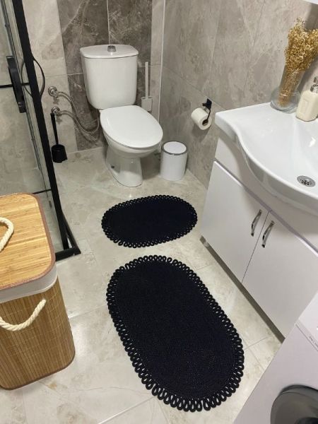 Milda Jüt 2'li Banyo Paspası Çift Taraflı Kaymaz Yıkanabilir Banyo Paspas Takımı 40x60cm & 50x80cm