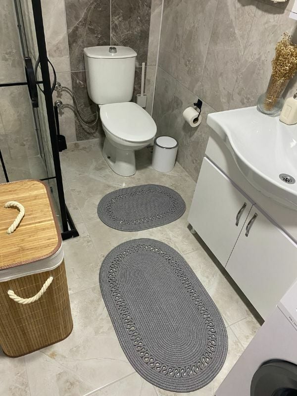 Milda Jüt 2'li Banyo Paspası Çift Taraflı Kaymaz Yıkanabilir Banyo Paspas Takımı 40x60cm & 50x80cm