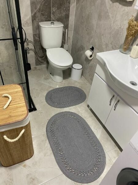 Milda Jüt 2'li Banyo Paspası Çift Taraflı Kaymaz Yıkanabilir Banyo Paspas Takımı 40x60cm & 50x80cm
