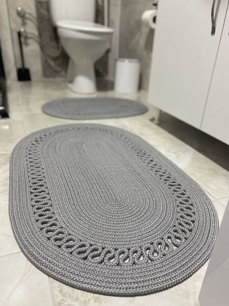 Milda Jüt 2'li Banyo Paspası Çift Taraflı Kaymaz Yıkanabilir Banyo Paspas Takımı 40x60cm & 50x80cm