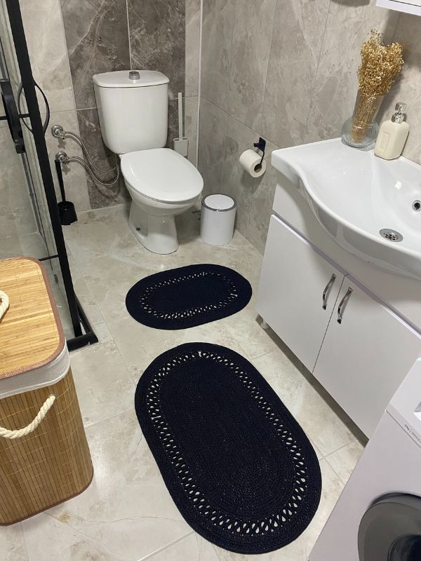 Milda Jüt 2'li Banyo Paspası Çift Taraflı Kaymaz Yıkanabilir Banyo Paspas Takımı 40x60cm & 50x80cm