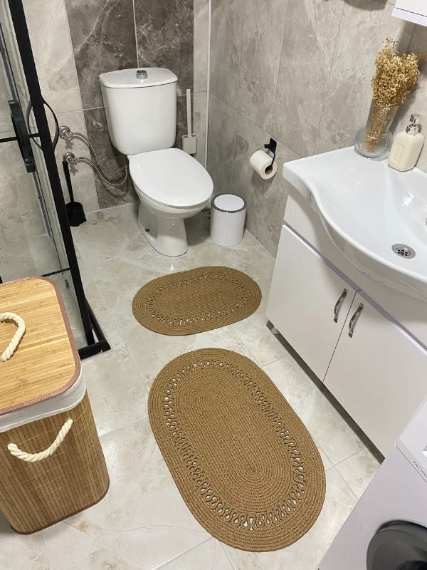 Milda Jüt 2'li Banyo Paspası Çift Taraflı Kaymaz Yıkanabilir Banyo Paspas Takımı 40x60cm & 50x80cm