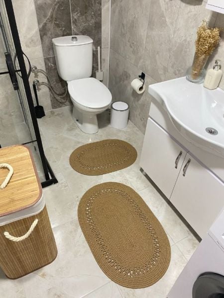 Milda Jüt 2'li Banyo Paspası Çift Taraflı Kaymaz Yıkanabilir Banyo Paspas Takımı 40x60cm & 50x80cm