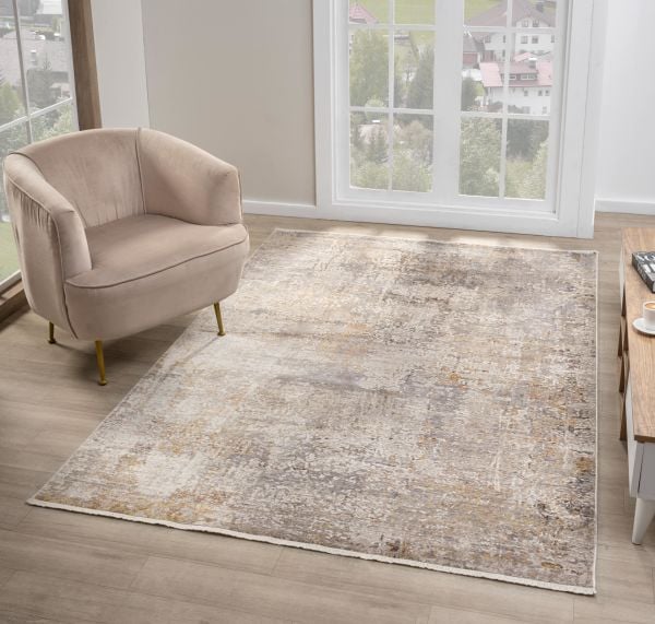 Seyran Asır 0252 Bej Salon Halısı Yolluk Yumuşak Tuşeli Modern Dokuma Makine Halısı