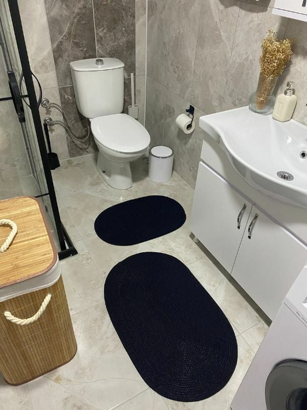 Milda Jüt 2'li Banyo Paspası Çift Taraflı Kaymaz Yıkanabilir Banyo Paspas Takımı 40x60cm & 50x80cm