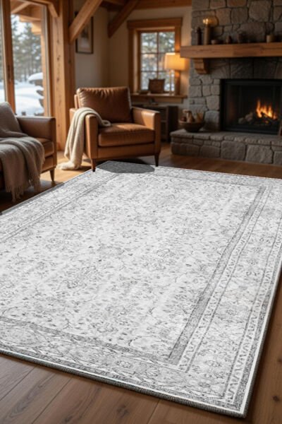 Drom Pamuk Dokuma Taban Kaymaz Şönil Makinede Yıkanabilir Kilim Gri Vintage Salon Yatak Odası Mutfak Koridor Yolluk Halı