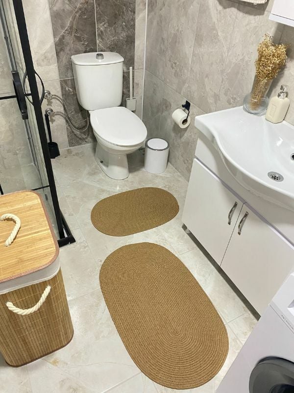 Milda Jüt 2'li Banyo Paspası Çift Taraflı Kayma Yıkanabilir Banyo Paspas Takımı 40x60cm & 50x80cm