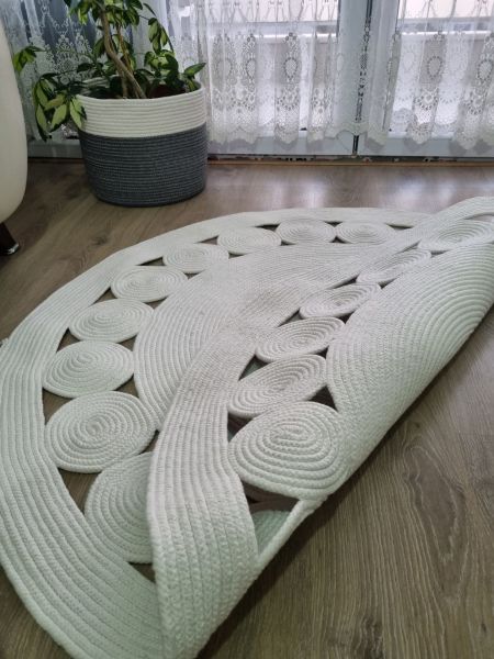 Milda 70 Beyaz Çift Taraflı Yıkanabilir Örgü Jüt Kilim Bohem Dekoratif Mutfak Balkon Banyo Jüt Halı 80x80