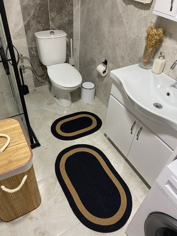 Milda Jüt 2'li Banyo Paspası Çift Taraflı Kayma Yıkanabilir Banyo Paspas Takımı 40x60cm & 50x80cm