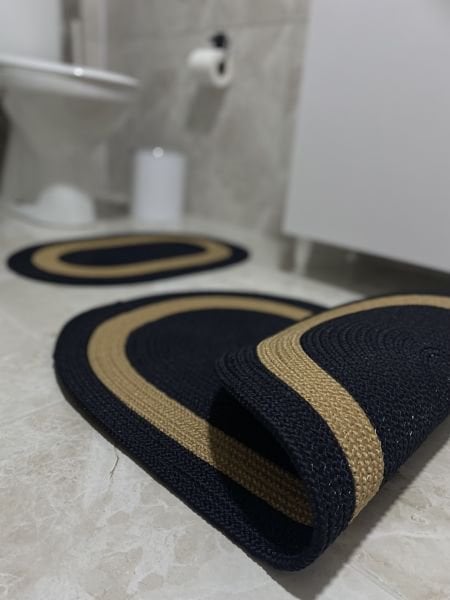 Milda Jüt 2'li Banyo Paspası Çift Taraflı Kayma Yıkanabilir Banyo Paspas Takımı 40x60cm & 50x80cm