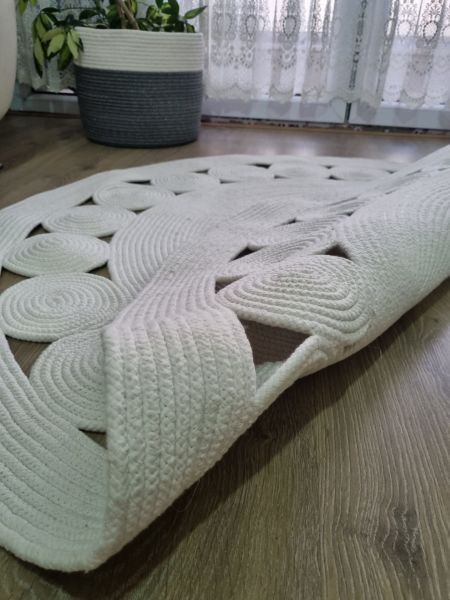 Milda 70 Beyaz Çift Taraflı Yıkanabilir Örgü Jüt Kilim Bohem Dekoratif Mutfak Balkon Banyo Jüt Halı 80x80