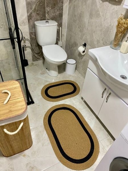 Milda Jüt 2'li Banyo Paspası Çift Taraflı Kaymaz Yıkanabilir Banyo Paspas Takımı 40x60cm & 50x80cm
