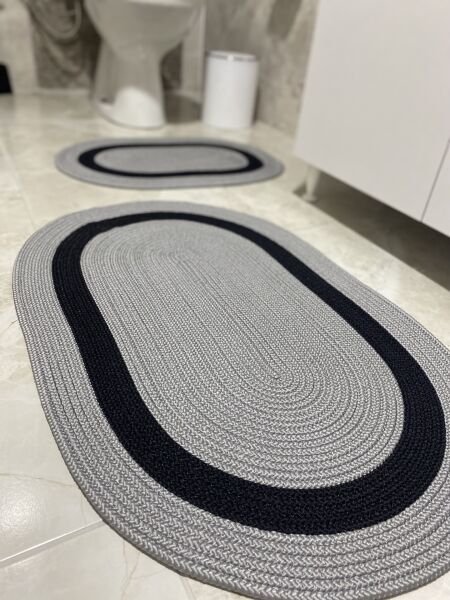 Milda Jüt 2'li Banyo Paspası Çift Taraflı Kaymaz Yıkanabilir Banyo Paspas Takımı 40x60cm & 50x80cm