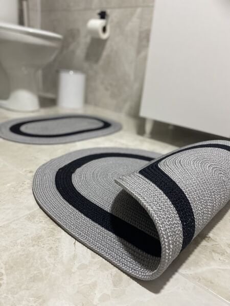 Milda Jüt 2'li Banyo Paspası Çift Taraflı Kayma Yıkanabilir Banyo Paspas Takımı 40x60cm & 50x80cm