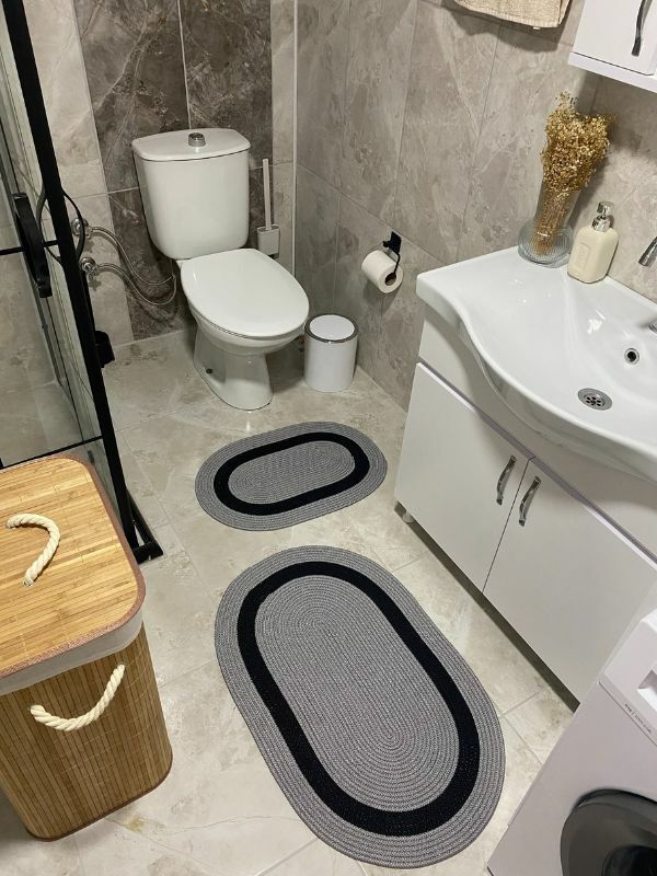 Milda Jüt 2'li Banyo Paspası Çift Taraflı Kaymaz Yıkanabilir Banyo Paspas Takımı 40x60cm & 50x80cm