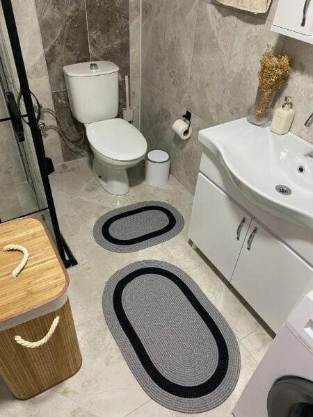 Milda Jüt 2'li Banyo Paspası Çift Taraflı Kayma Yıkanabilir Banyo Paspas Takımı 40x60cm & 50x80cm