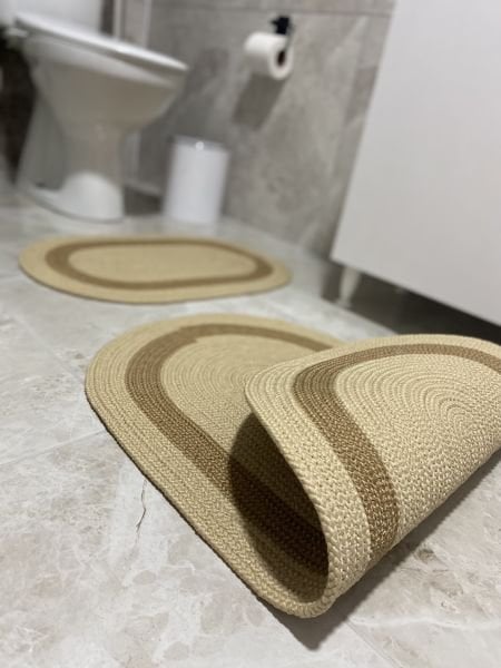 Milda Jüt 2'li Banyo Paspası Çift Taraflı Kayma Yıkanabilir Banyo Paspas Takımı 40x60cm & 50x80cm