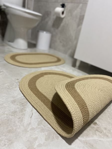 Milda Jüt 2'li Banyo Paspası Çift Taraflı Kaymaz Yıkanabilir Banyo Paspas Takımı 40x60cm & 50x80cm