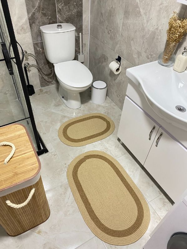 Milda Jüt 2'li Banyo Paspası Çift Taraflı Kaymaz Yıkanabilir Banyo Paspas Takımı 40x60cm & 50x80cm