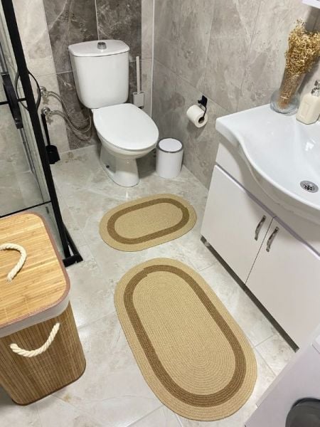 Milda Jüt 2'li Banyo Paspası Çift Taraflı Kayma Yıkanabilir Banyo Paspas Takımı 40x60cm & 50x80cm