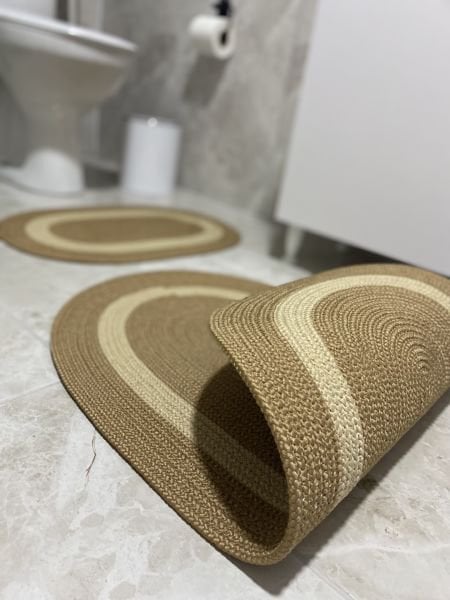 Milda Jüt 2'li Banyo Paspası Çift Taraflı Kayma Yıkanabilir Banyo Paspas Takımı 40x60cm & 50x80cm