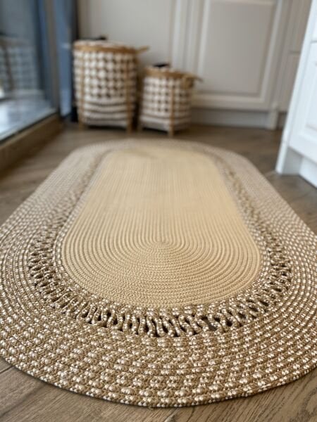 Milda 105 Jüt Hasırlı El Örgüsü Çift Taraflı Kilim Oval Jüt Halı